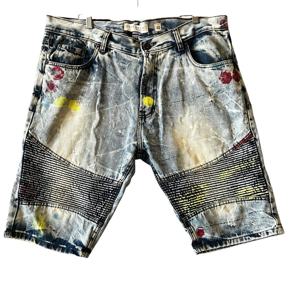 Mens Denim Shorts Evolution Distressed Streetwear Grunge Size 40